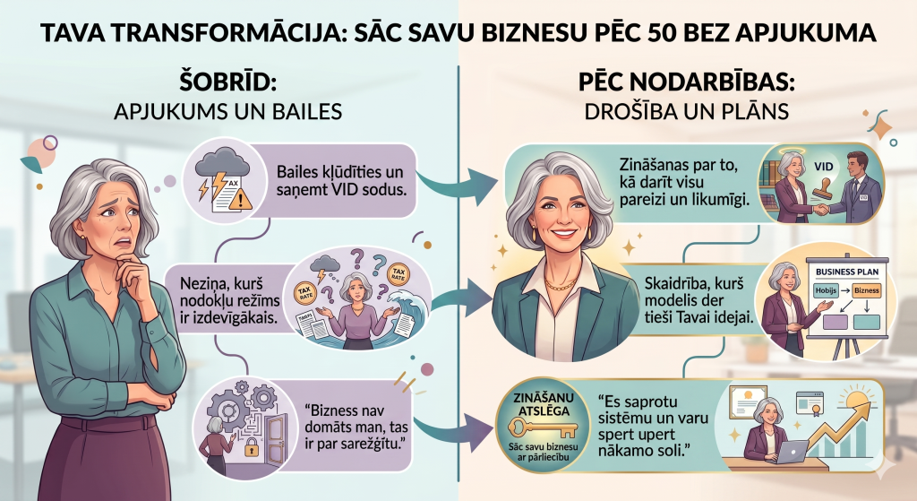 Sāc biznesu pēc 50 bez apjukuma:reģistrēšana un nodokļi